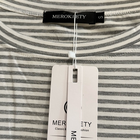 White and Gray Knee-Length Long Sleeve Sheath Dress for Casual Work - Picture 2 of 3